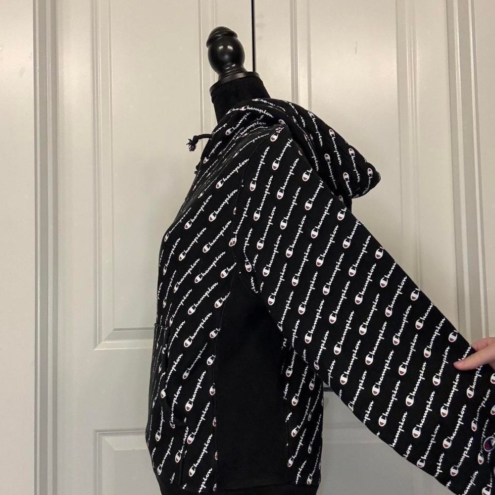 Champion Reverse Weave‎ All-Over Logo Hoodie – Black Medium - Picture 3 of 5
